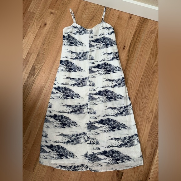 LIKE NEW 100% Linen Reformation Gisele Midi Dress Covina White Blue Size Small - Picture 2 of 13